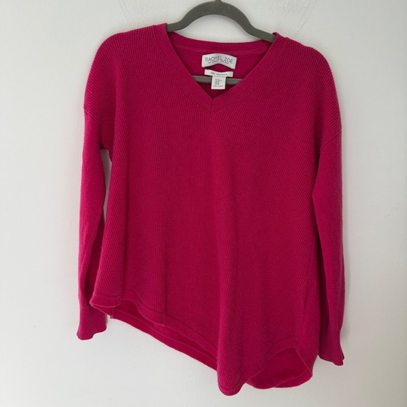 Rachel Zoe Sweaters - Rachel Zoe Magenta‎ Pink 100% Cashmere Ribbed Asymmetrical V-Neck Sweater XS